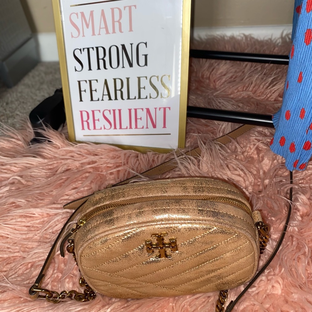 Tory Burch Metallic Gold Quilted Crossbody Bag